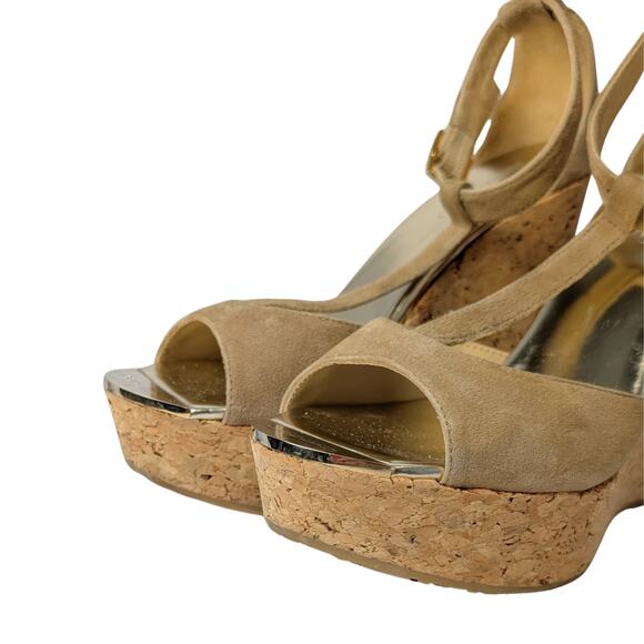 Jimmy Choo Tan Suede Cork Platform Wedge Pela Sandals - Size - Picture 5 of 7